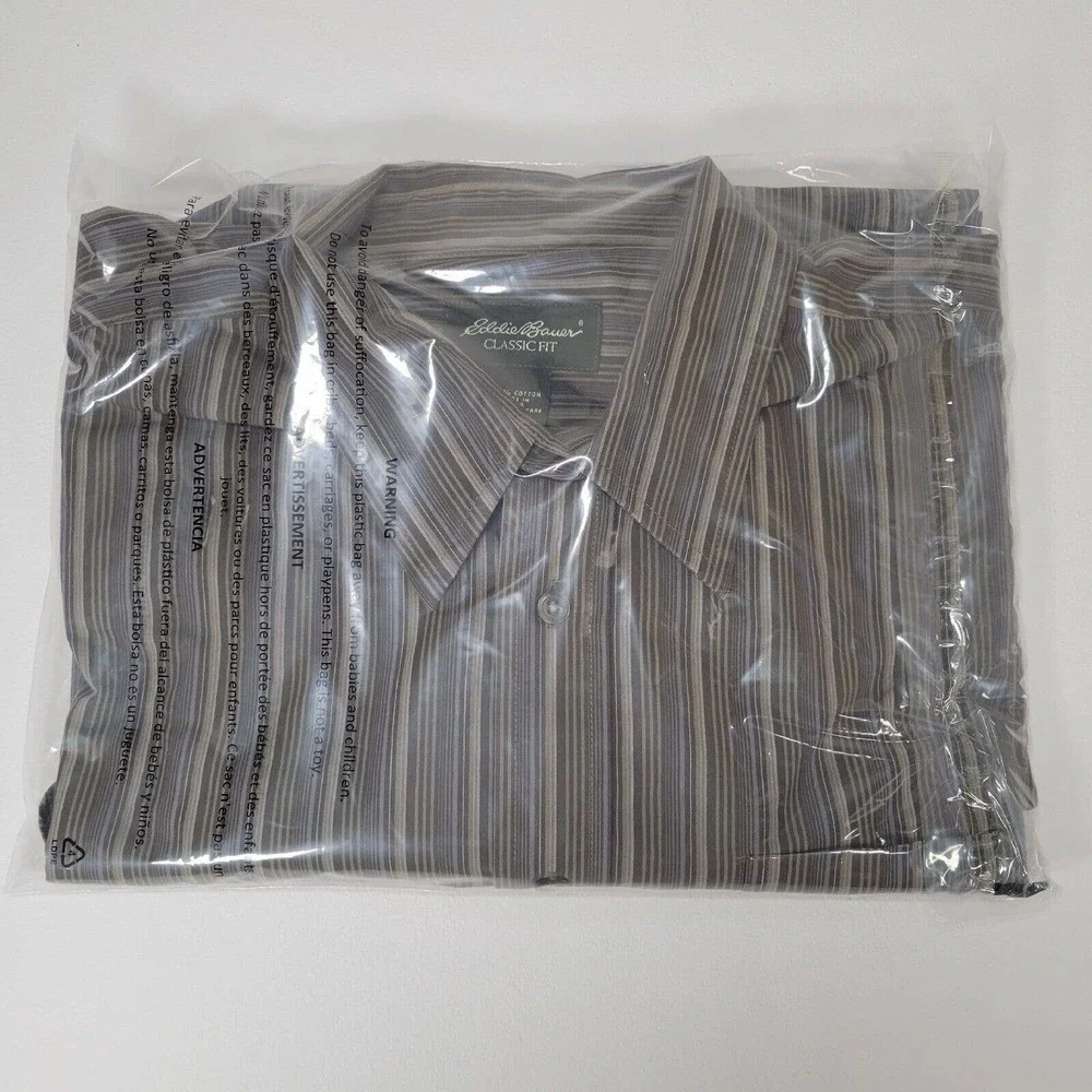 Eddie Bauer Classic Fit Button Up Shirt Mens L Gray Striped Long Sleeve Cotton - Picture 10 of 10
